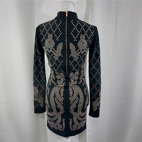 NWOT! REVAMPED! ULTRA STRETCH BLACK, ELABORATE GOLD STUDDED L/S DRESS! SZ S - Picture 6 of 12